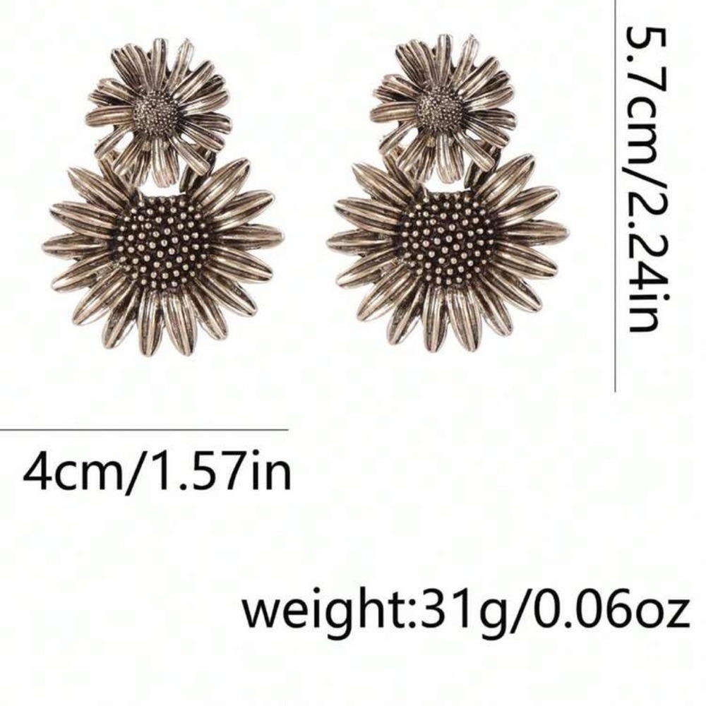 Antique Gold Sunflower Choker Necklace & Earrings Set Statement Set - Picture 6 of 7
